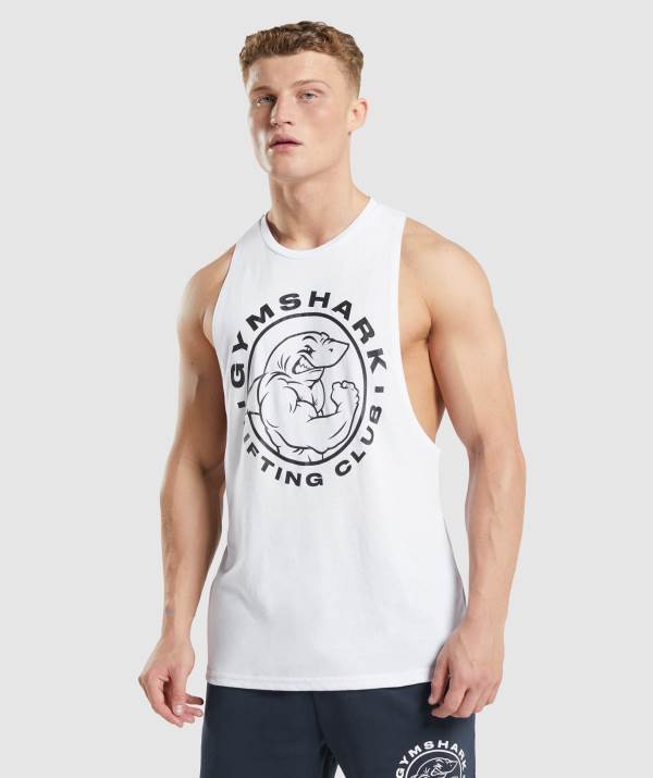 Panske Tielko Gymshark Legacy Drop Arm Biele | YN8602475